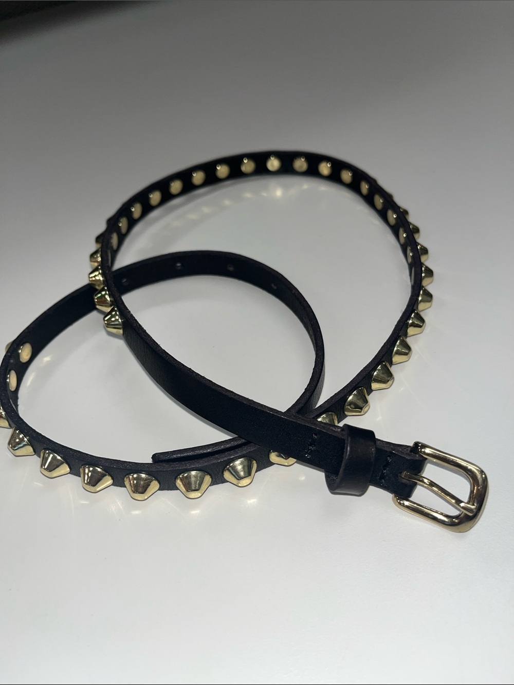 Topshop Black Leather Studded Waist Belt with Gold Hardware size medium